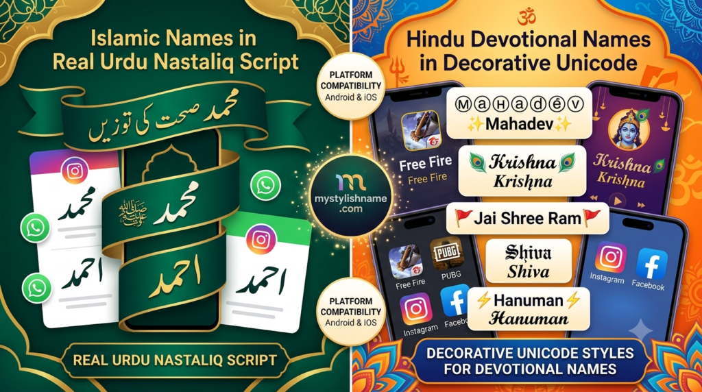 Religious & Devotional Stylish Names: Muslim, Krishna, Shiva Fonts 5 Religious & Devotional Stylish Names Muslim, Krishna, Shiva Fonts