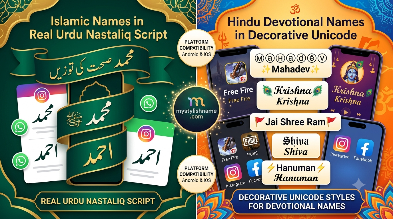 Religious & Devotional Stylish Names: Muslim, Krishna, Shiva Fonts 1 Religious & Devotional Stylish Names Muslim, Krishna, Shiva Fonts