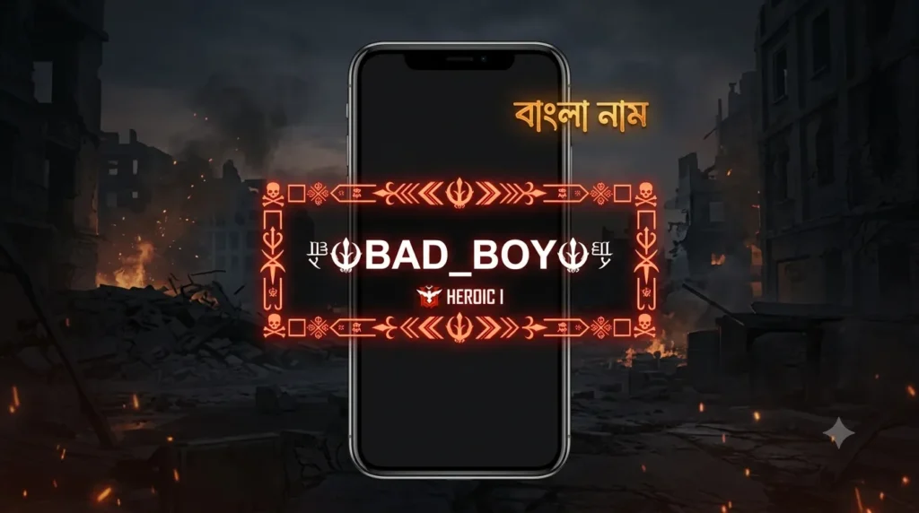 Free Fire Bengali Name Style 2026 — বাংলা নাম ডিজাইন Guide 2 Free Fire Bengali name style with Unicode symbol border and glowing বাংলা নাম text on gaming phone screen
